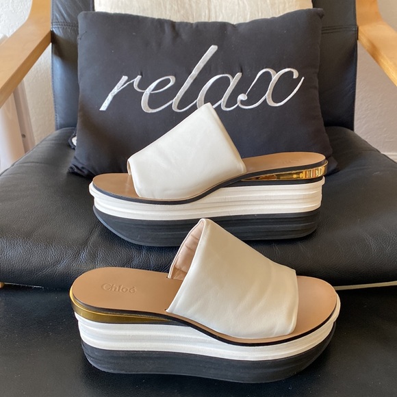 CHLOÉ Leather Platform Wedge Sandal - Picture 5 of 8